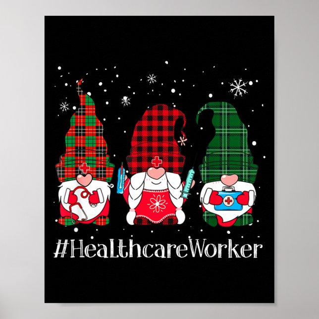 Buffalo Plaid Gnome Healthcare Worker Nurse Christ Poster (Front)