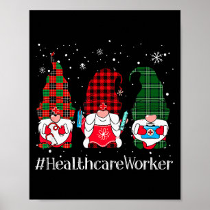 Buffalo Plaid Gnome Healthcare Worker Nurse Christ Poster