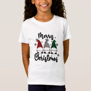 Buffalo Plaid Gnomes Black Merry Christmas Text T-Shirt