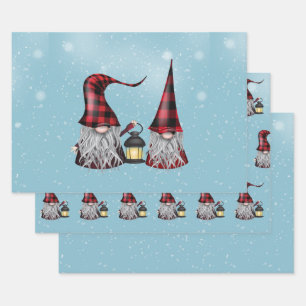 Buffalo Plaid Gnomes  Wrapping Paper Sheet