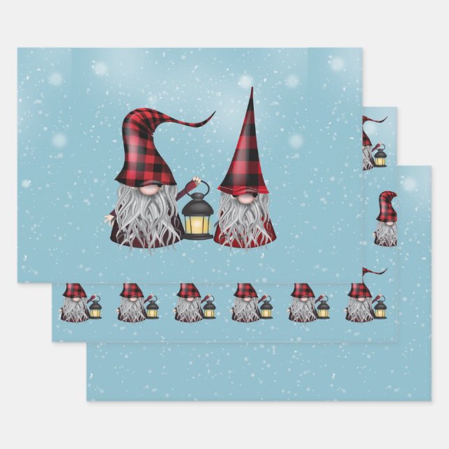 Buffalo Plaid Gnomes  Wrapping Paper Sheet (Set)