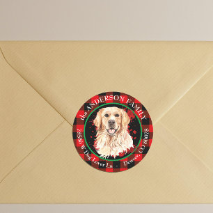 Buffalo Plaid Golden Retriever Dog Return Address Classic Round Sticker