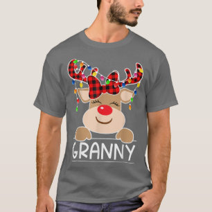 Buffalo Plaid Granny Reindeer Christmas Light Fami T-Shirt