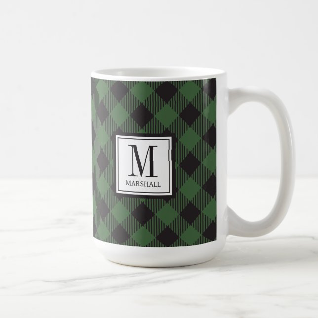 Buffalo Plaid Green Custom Name Coffee Mug (Right)