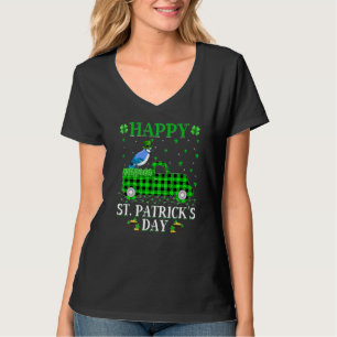 Buffalo Plaid Green Truck Blue Jay Bird St Patrick T-Shirt