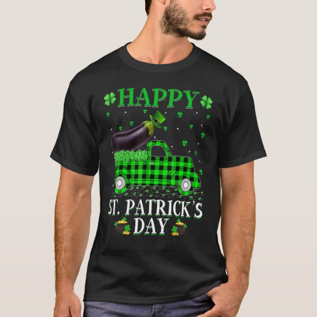 Buffalo Plaid Green Truck Eggplant Fruit St  Patri T-Shirt (Front)