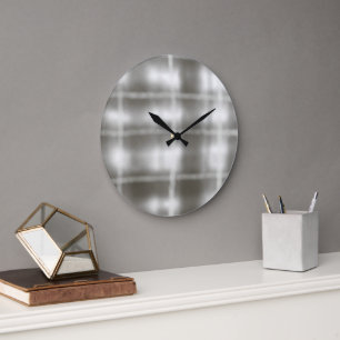 buffalo plaid grey white tartan watercolor rustic large clock