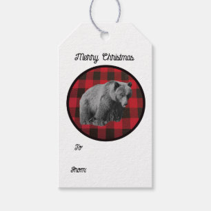 Buffalo Plaid Grizzly Bear BW Gift Tags