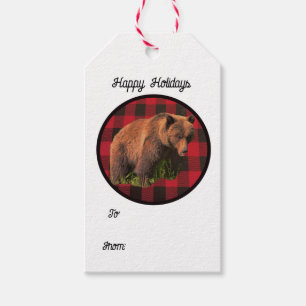 Buffalo Plaid Grizzly Bear Gift Tags