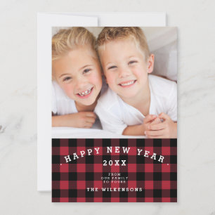 Buffalo Plaid Happy New Year Two Photo Card