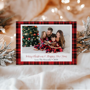 Buffalo Plaid Holiday Greeting Photo Postcard