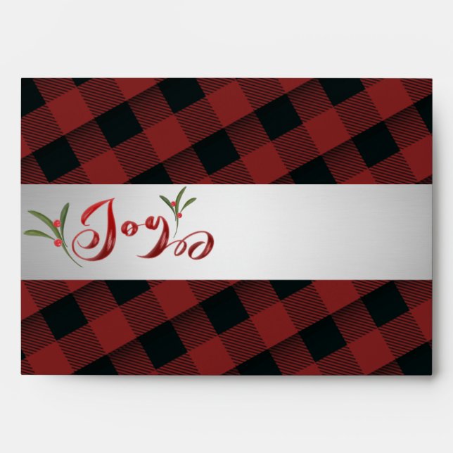 Buffalo plaid  holly berry JOY Envelope (Front)