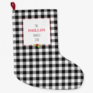 Buffalo Plaid Holly Holiday Family NAME  Festive Large Christmas Stocking