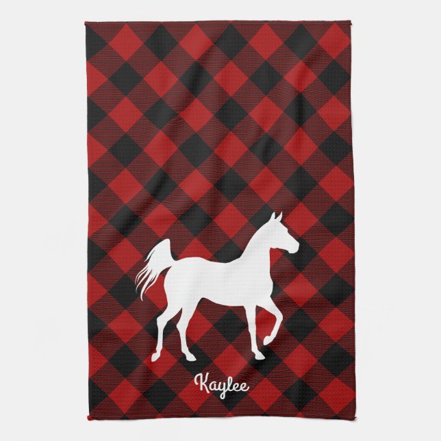 Buffalo Plaid Horse Lover Tea Towel (Vertical)