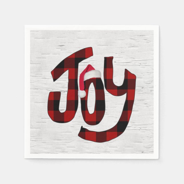Buffalo Plaid Joy On White Birch  Napkin (Front)