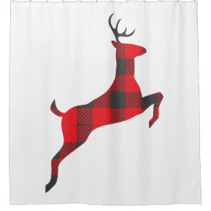 Buffalo Plaid Jumping Deer Christmas Shower Curtain