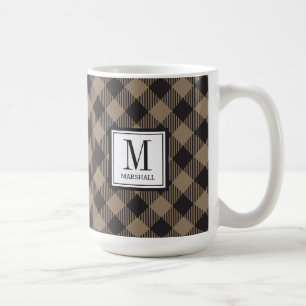 Buffalo Plaid Khaki Monogram Name Coffee Mug