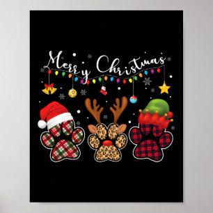 Buffalo Plaid Leopard Dog Paws Merry Christmas Lig Poster