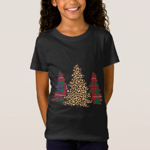 Buffalo Plaid Leopard Pattern Christmas Tree X-Mas T-Shirt
