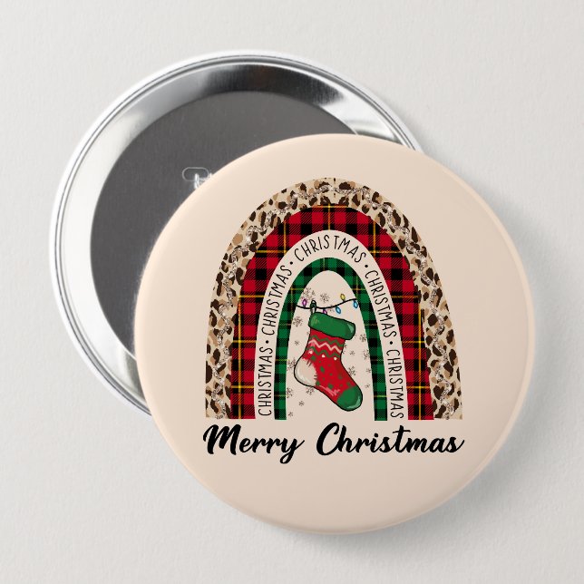 Buffalo Plaid & Leopard Print Rainbow 10 Cm Round Badge (Front & Back)