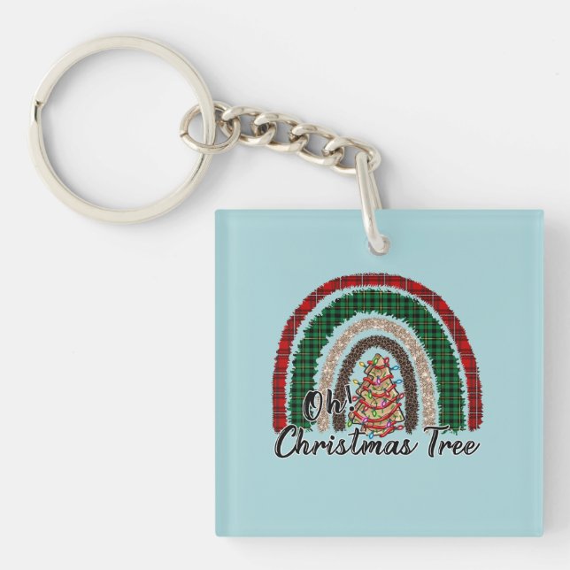 Buffalo Plaid & Leopard Print Rainbow (2) Key Ring (Front)