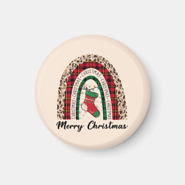 Buffalo Plaid & Leopard Print Rainbow Magnet (Front)