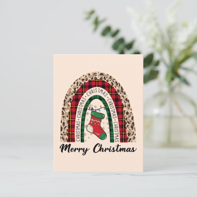 Buffalo Plaid & Leopard Print Rainbow Postcard (Standing Front)