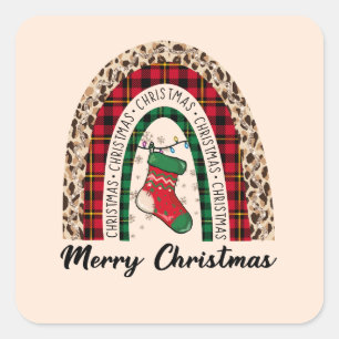 Buffalo Plaid & Leopard Print Rainbow Square Sticker