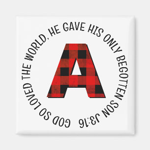Buffalo Plaid Letter A Monogram Magnet