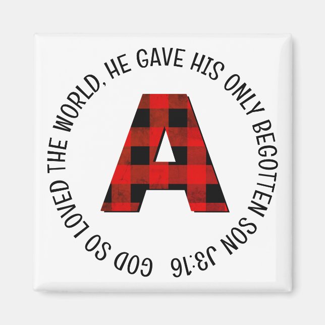 Buffalo Plaid Letter A Monogram Magnet (Front)