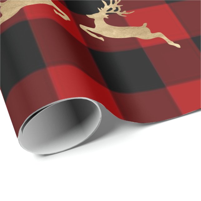 Buffalo Plaid Lomberjack Gold Reinadeer Red Man Wrapping Paper (Roll Corner)