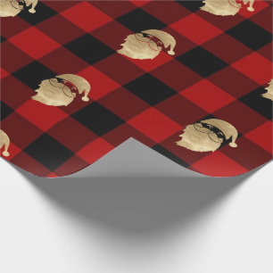 Buffalo Plaid Lomberjack Gold Santa Winter Black Wrapping Paper