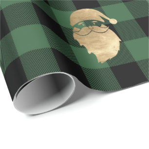 Buffalo Plaid Lomberjack Gold Santa Winter Green Wrapping Paper