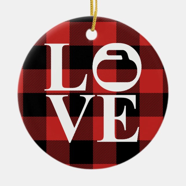 Buffalo Plaid Love Curling Christmas Ornament (Front)