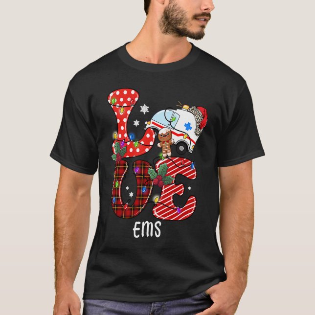 Buffalo Plaid LOVE EMS Christmas 2022 Xmas T-Shirt (Front)