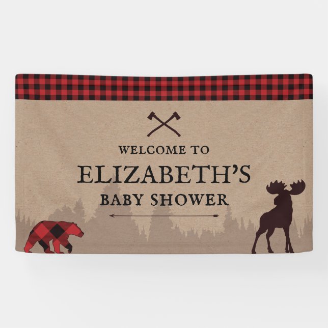Buffalo Plaid Lumberjack Baby Shower Welcome Sign (Horizontal)