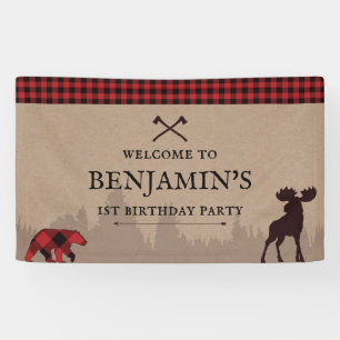 Buffalo Plaid Lumberjack Birthday Welcome Sign