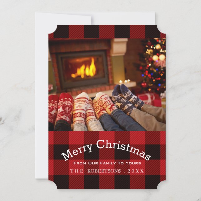 buffalo plaid lumberjack Country Christmas photo Holiday Card (Front)