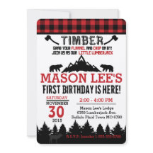 Buffalo Plaid Lumberjack First Birthday Invitation