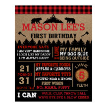 Buffalo Plaid Lumberjack First Birthday Poster