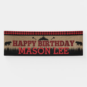Buffalo Plaid Lumberjack Happy Birthday Banner