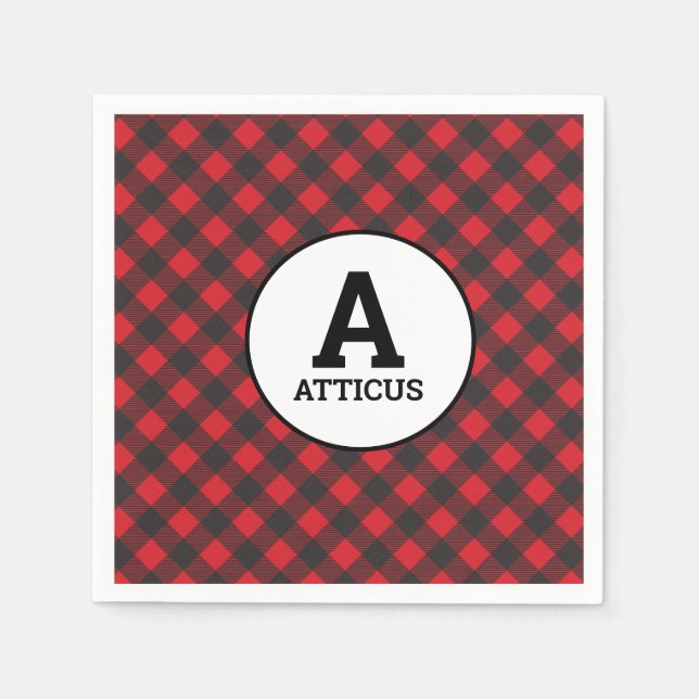 Buffalo Plaid Lumberjack Simple Monogram Name Napkin (Front)