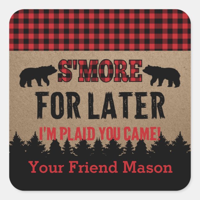 Buffalo Plaid Lumberjack S'more Favour Sticker (Front)