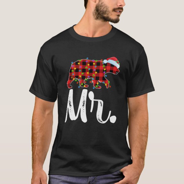 Buffalo Plaid Matching Family Christmas Mr. Bear P T-Shirt (Front)