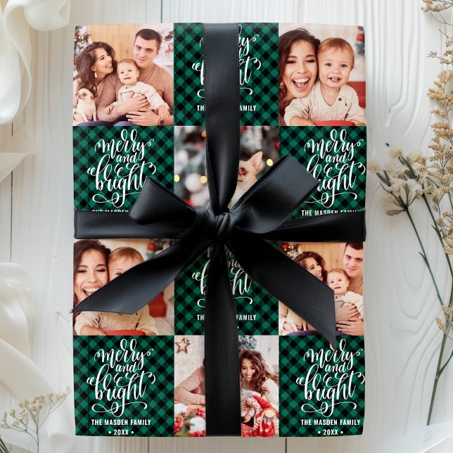 Buffalo Plaid Merry And Bright Christmas Photo Wrapping Paper (Creator Uploaded)