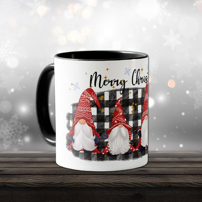 Buffalo Plaid Merry Christmas Gnomes Mug (Creator Uploaded)