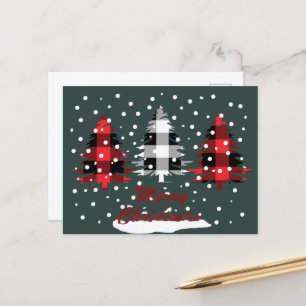 buffalo plaid merry christmas holiday postcard