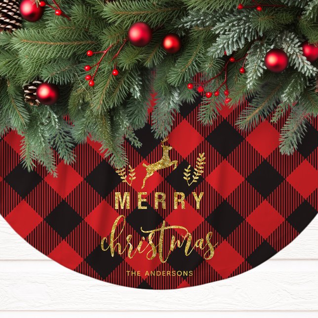 Buffalo Plaid Merry Christmas Monogram Brushed Polyester Tree Skirt (Creator Uploaded)