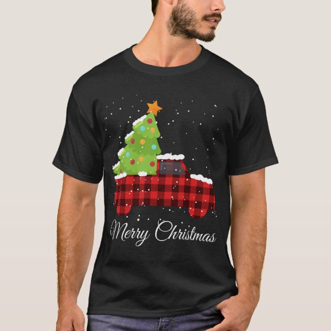 Buffalo Plaid Merry Christmas Red Truck With Chris T-Shirt (Front)