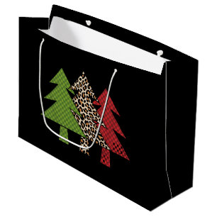 Buffalo Plaid Merry Christmas Tree Family Matching Large Gift Bag